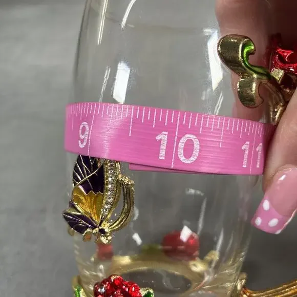 Elegant Tea Cup Glass Coffee Mug Enamel Rose Flower Butterfly ARC and Spoon - Picture 16 of 16